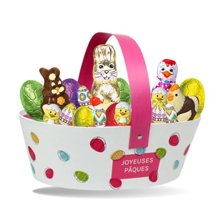 Panier Pâques Enfant ZIOSINM Avec Peluches - Chasse Aux œufs 17,5x15cm - Personnalisable - Bleu