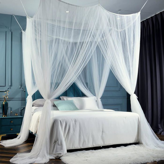 Zanzariera A Baldacchino Per Letto Matrimoniale (H240 Cm) Lio Bianco - Foto 4