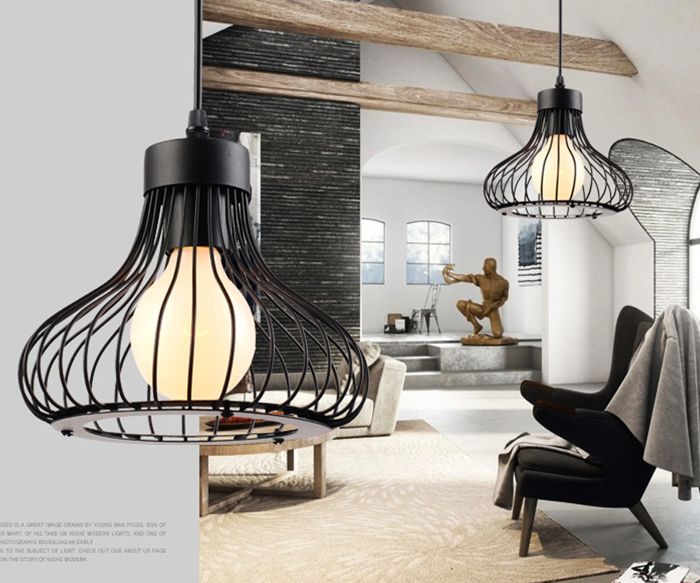 WOTTES 3PCS Lampe à Suspension Rétro en Métal Noir Cage E27 Ø23cm Lustre Industrielle Moderne Luminaire Créatif pour Cuisine