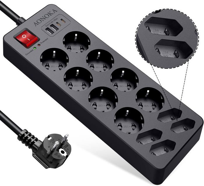 Multiprise Electrique USB C 12 Prises Multiprise Parafoudre Jusqu'à ...
