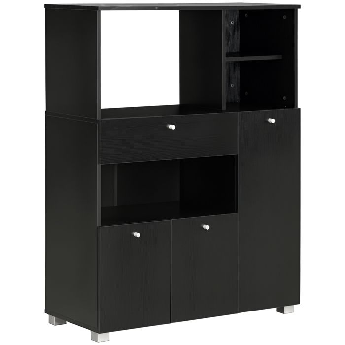 Meuble de micro-onde HOMCOM multi-rangements 2 placards 4 niches tiroir coulissant dim. 90L x 40l x 120H cm en bois noir