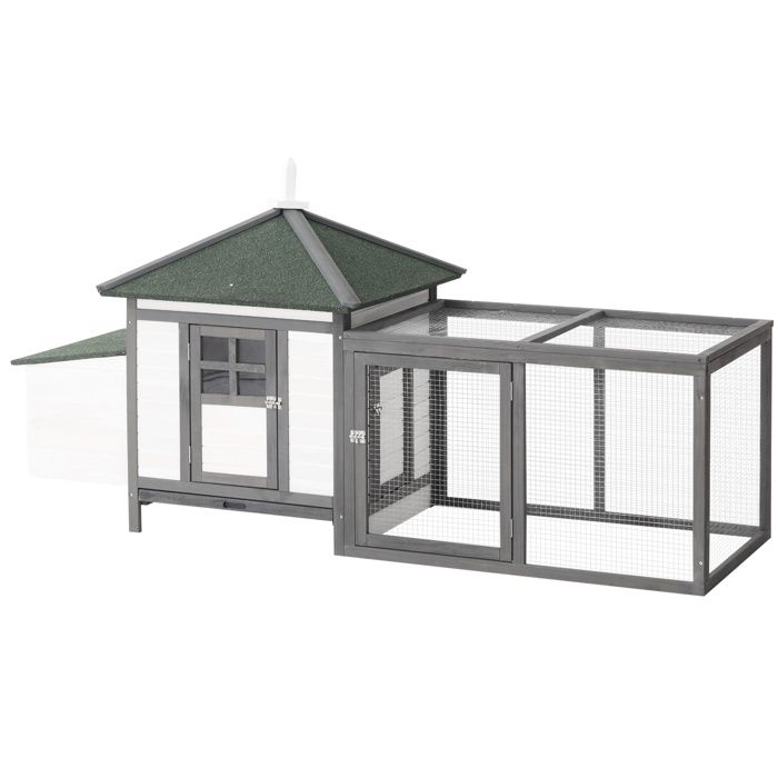 PawHut - poulailler - Bois - 196x76x97cm - Gris