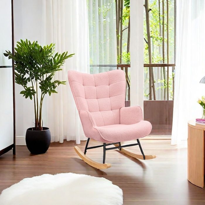 Chaise à bascule chaise longue rembourrée pour salon chambre balcon bureaux rose velours Teddy
