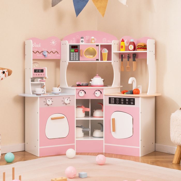 GOPLUS Cuisine Extérieur Enfant En Bois – Avec Évier, Accessoires Inox, Murale Ou Sur Table, Dès 3 Ans