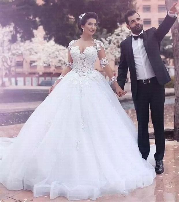 Robe De Mariée Princesse Longue Traîne 50 Cm – Col Haut Manches Longues Dentelle – Modèle BA-MU575 – Taille Sur Mesure Possible - 13