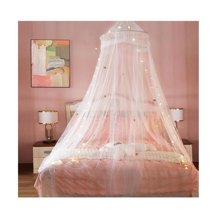 Moustiquaire Princesse pour Filles moustiquaire de lit avec dôme Rond et Guirlande Lumineuse en Forme détoiles Housse de lit XL