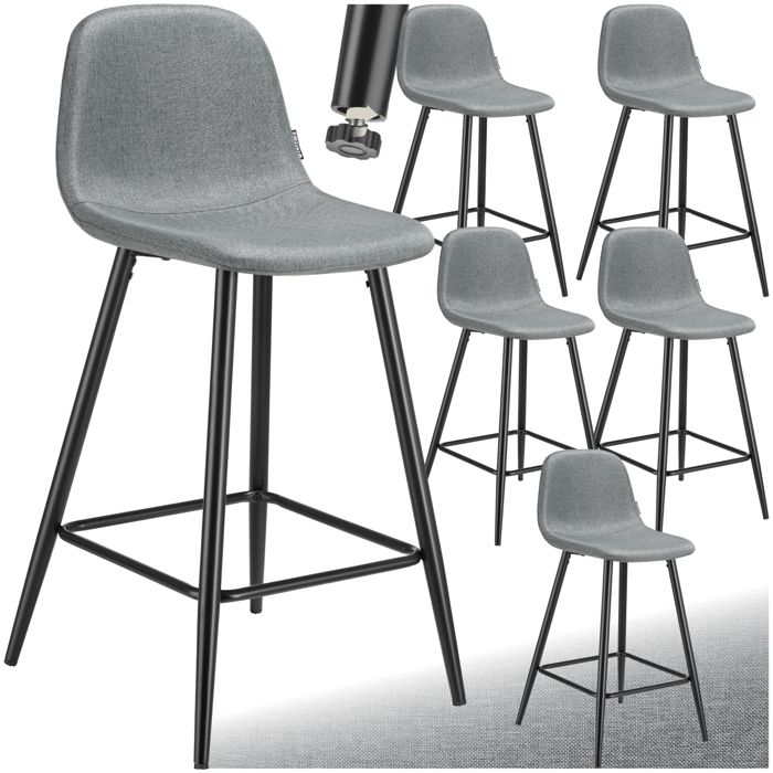 Tabouret de bar - TECTAKE - Lot de 6 tabourets WILLOW tissu résistant et rembourré avec repose-pieds 45 x 48 x 92 cm - Gris/Noir
