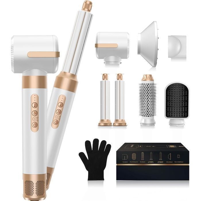 Brosse soufflante Sèche Cheveux Air Styler 7-en-1Brosse Coiffante Chauffante 1400W Lissage BouclesVolume3 Températures