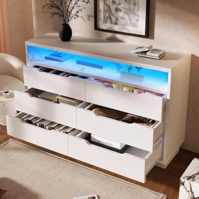Commode Buffet En Bois Avec Éclairage LED - 3 Tiroirs, 2 Portes Et Rangement, Noir + Naturel