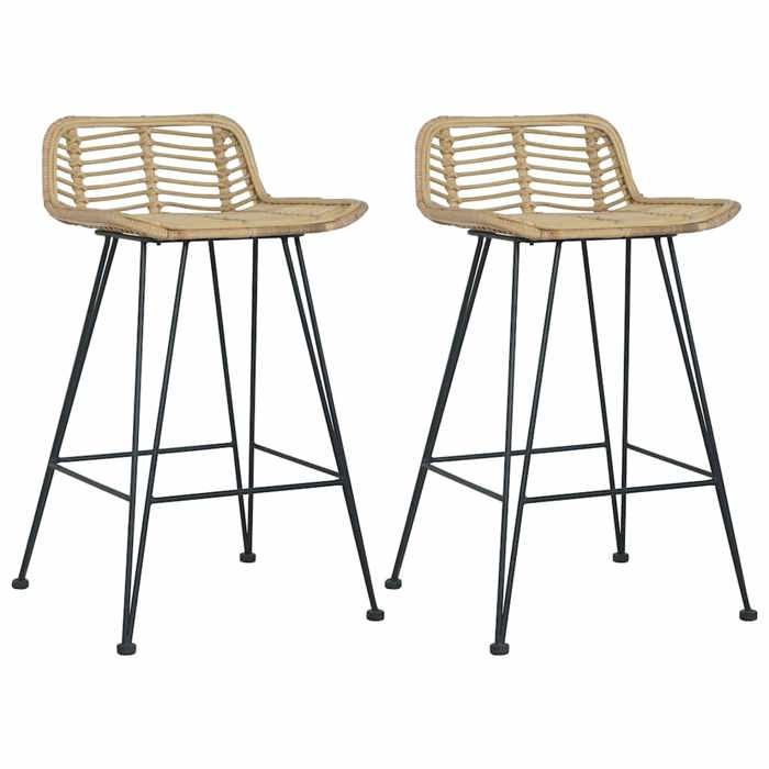 SOLDES dAutomneLot de 2 Chaises de bar - Tabourets Hauts pour Bar-Cuisine - rotin Naturel - 46x48x79cm 870