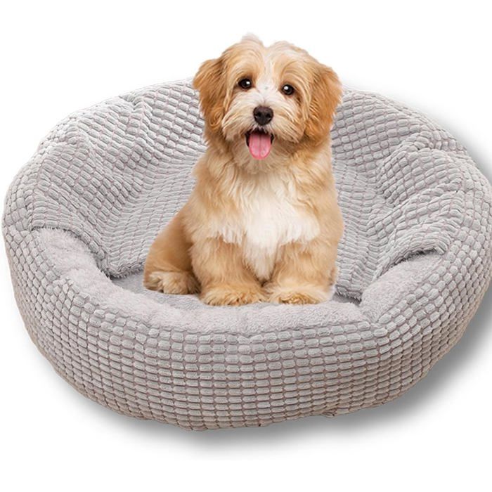 Panier Chien Petite Taille - Panier Chat Rond avec Couverture - Lit pour Chien Lavable - 59x59x15cm CORBEILLE
