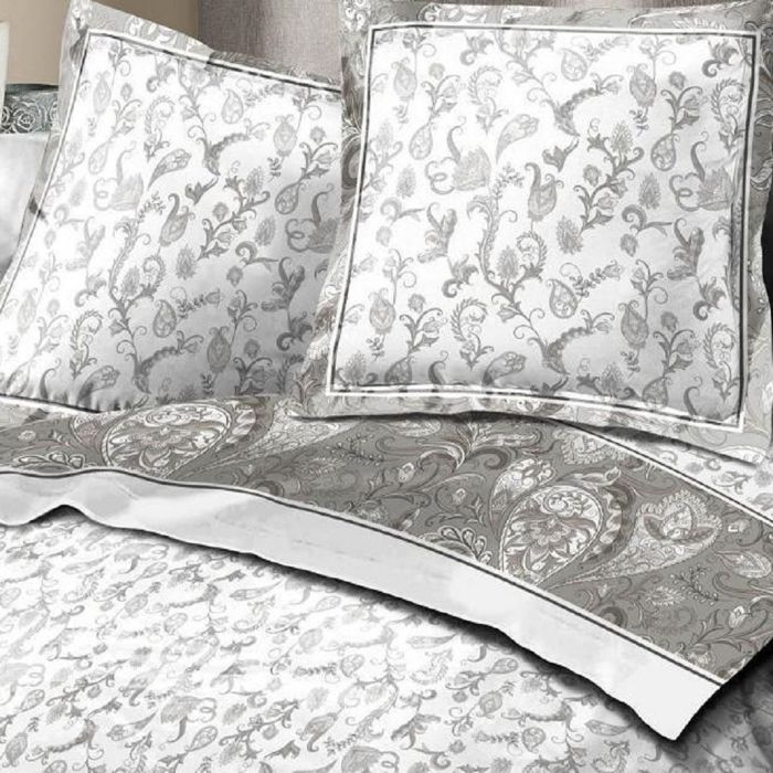 ALPES BLANC - Parure de draps flanelle fleuris 4 pièces Gris Pétale - 160x200 cm