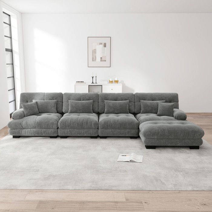 Canapé dangle modulaire - TRUXEN8 - 4 places - Gris - Chenille - Ottoman amovible