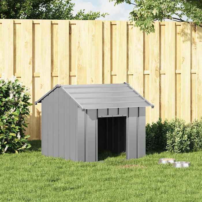 Niche pour chien en acier galvanisé - vidaXL - 85x107x81 cm - Toit noir - Gris - Acier galvanisé - Sans fond