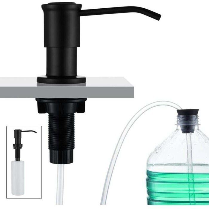 Distributeur de savon intégré pour évier de cuisine avec bouteille de savon de 500 ml et tube dextension de 10 m noir