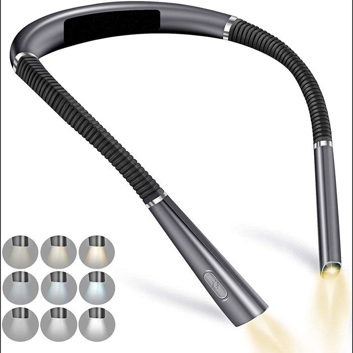 Lampe de Lecture de Cou Rechargeable 9 Niveaux de Luminosité 3 Couleurs Longue Durée de Vie Parfaite pour Lecture Tricot