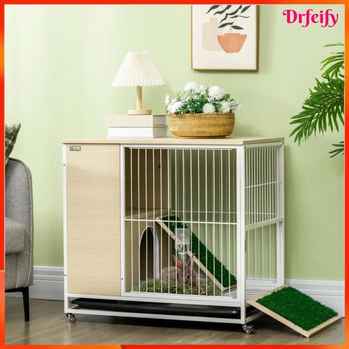 Cage à lapin - AKOZON - 8522 - sur roulettes avec freins - toit ouvrant - plateau amovible 78x525x765 cm