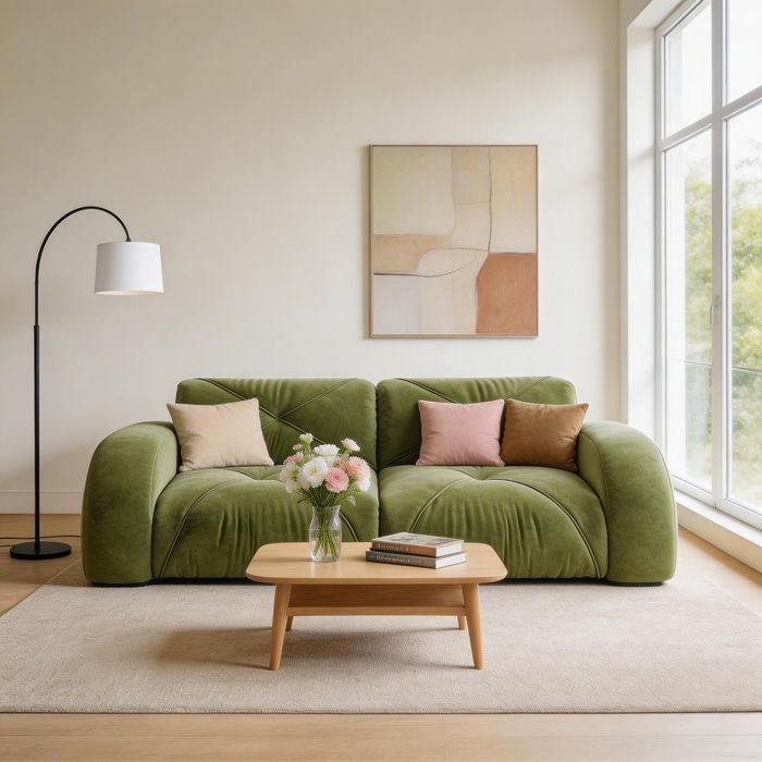 Canapé modulaire 2 places - Sans armature - Mousse 32D - Tissu chenille antidérapant - Vert