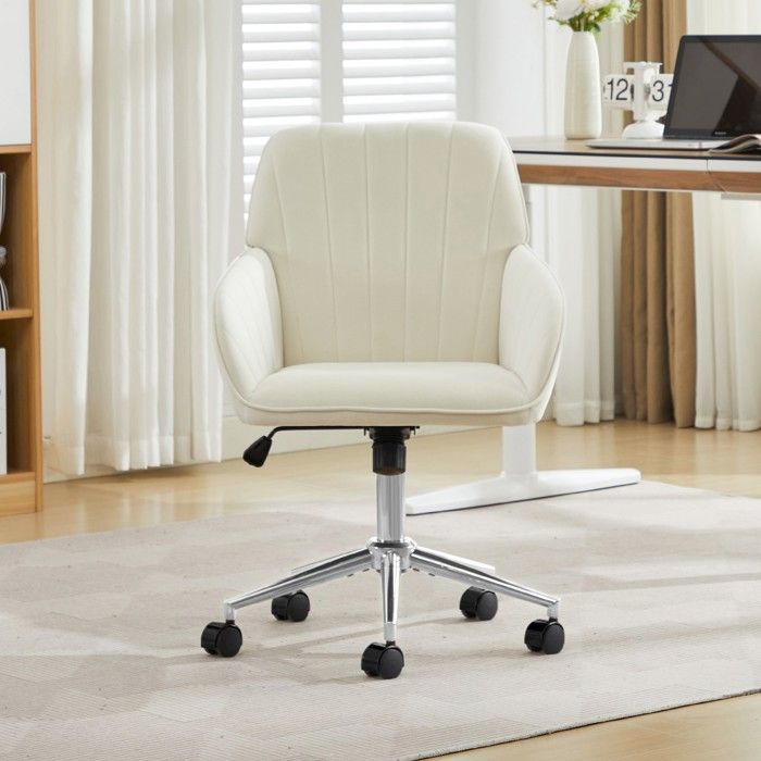 Fauteuil de bureau ergonomique pivotant réglable en hauteur siège confortable blanc pour maison chambre travail 60x60x96.5cm Fauteuil de bureau ergonomique pivotant réglable en hauteur siège confortable blanc pour maison chambre travail 60x60x96.5cm
