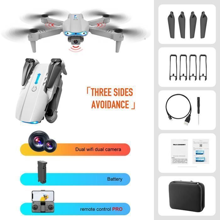 Drone 4K HD Double Caméras Trois Côtés Évitement Flux Optique Quadcopter E99 K3 Version de Mise à Niveau Gris Drone 4K HD Double Caméras Trois Côtés Évitement Flux Optique Quadcopter E99 K3 Version de Mise à Niveau Gris