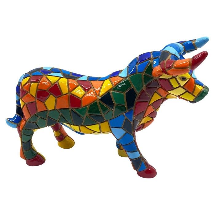 Statue de Taureau en PolyRésine Design Mosaïque Multicolore Style Méditerranéen 15 5x10 5x6 5cm