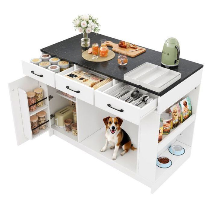 Îlot Central Cuisine Salon avec espace de repos intégré pour animaux pour chats et chiens 120x60x90cm ILOT CENTRAL