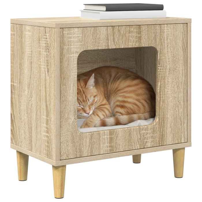 Maison pour chat minimaliste - vidaXL - bois dingénierie - sonoma - 51 x 30 x 52 cm - Capacité 60 kg - usage intérieur yyh62q862 Maison pour chat minimaliste - vidaXL - bois dingénierie - sonoma - 51 x 30 x 52 cm - Capacité 60 kg - usage intérieur yyh62q862