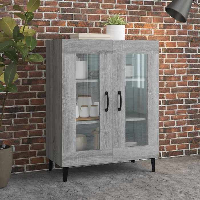 {Gris}Buffet bahut - Moderne-design - bois dingénierie - sonoma gris - porte vitrée - 2 portes - portes vitrées - 69 5x34x90 cm 92h