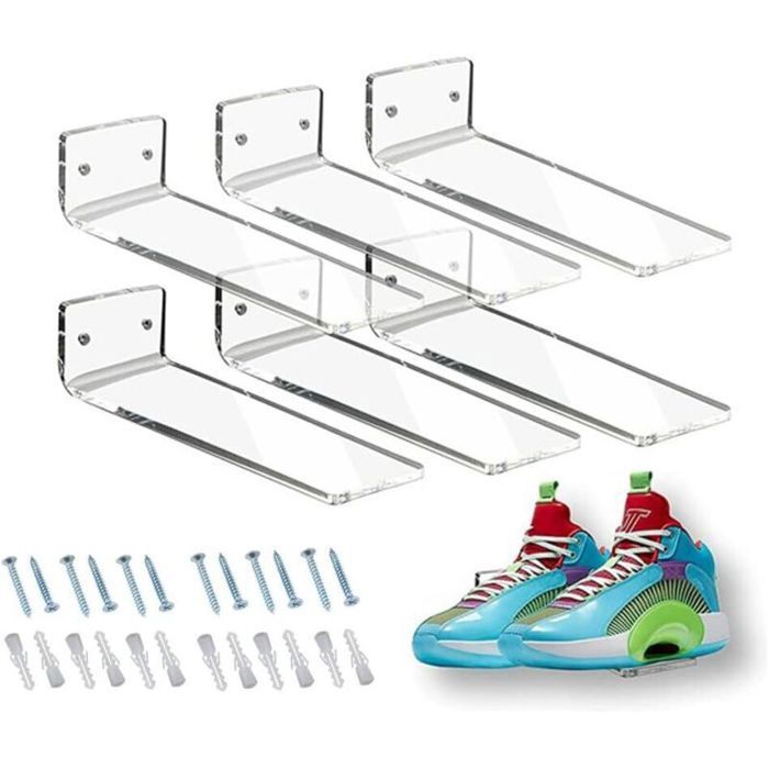 6pcs étagères chaussures – Acrylique transparent flottant – Pour salon chambre – 20x7.9cm
