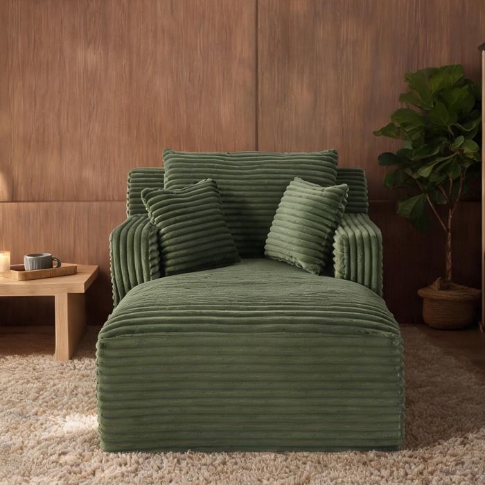 Méridienne 1 place en velours côtelé classic green mousse haute densité et ressorts sans montage