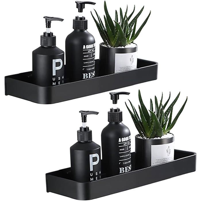 Étagère de douche autocollante sans perçage pour salle de bain en aluminium spatial Noir