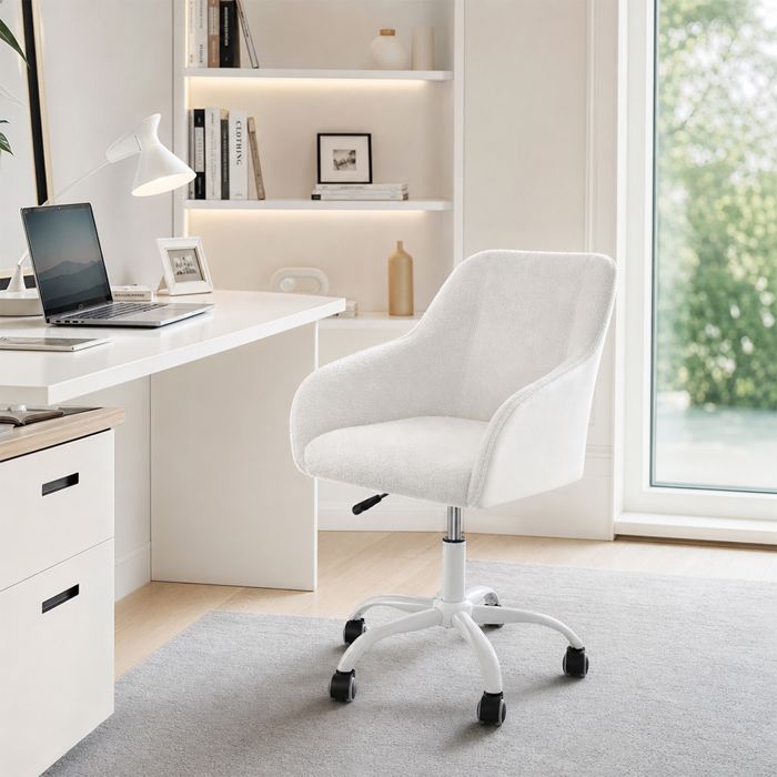Chleby Chaise Bureau Velours Blanc Fauteuil Coiffeuse Scandinave Pivotant hauteur réglable chaise coiffeuse bureau avec accoudoirs