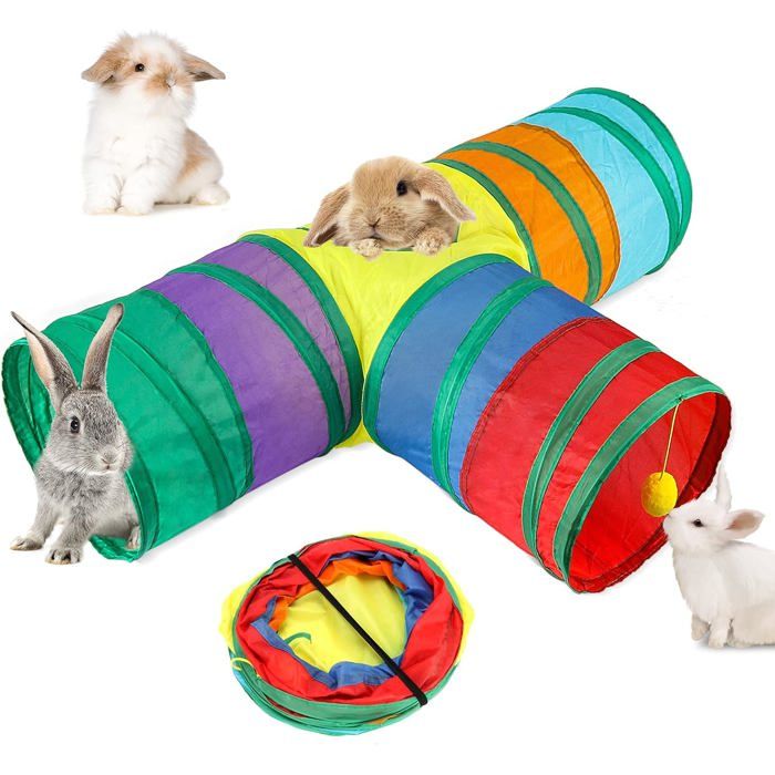 Tunnel 3 Voies Pour Lapins Avec Lucarne Jouet Petits Animaux[BI76]