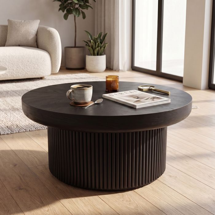 Table Basse Ronde en Bois Moderne 78 x 78 x 38.5 cm Effet Bois noir