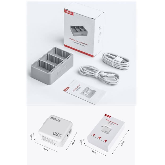 Avec chargeur 65w-Hub De Charge Pour Drone Dji Mini 3 Pro, Chargeur Intelligent, 3 Pièces, Batterie De Vol, C
