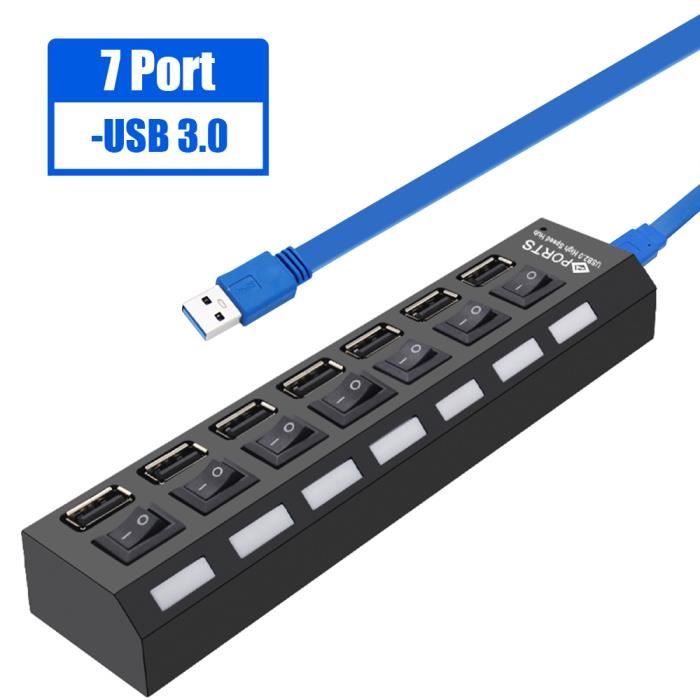 7 ports USB3.0 Noir - Séparateur Multi-ports Usb Hub 3.0 Avec ...
