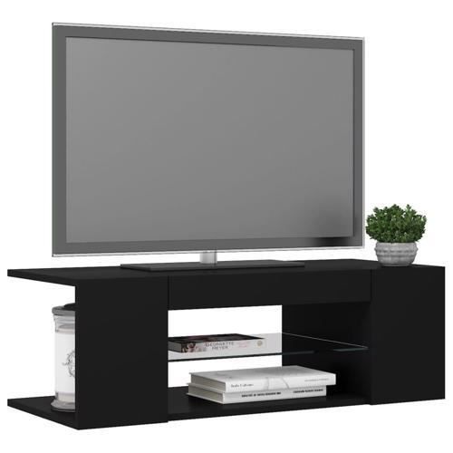 meuble tv avec lumières led tablette en verre - 90x39x30 cm noir - style moderne