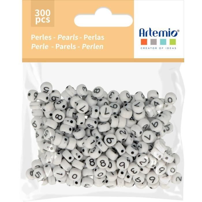 Perles chiffres acrylique - Rond - Noir et Blanc - 6 mm - 300 pcs