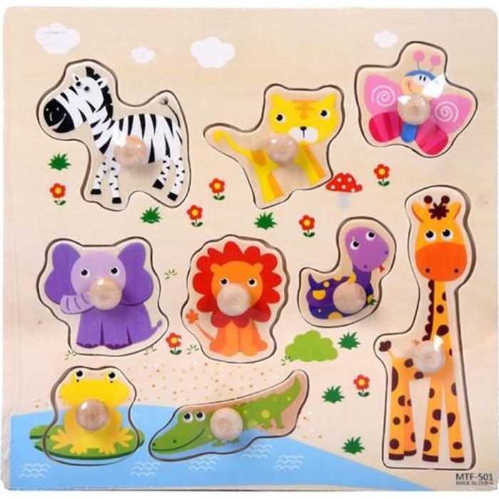 9 pièces en bois heureux Zoo Puzzle d'apprentissage bébé enfants