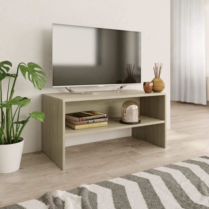 Meuble TV BTM 150cm Style Rétro - Bois Marron - 2 Portes, Tiroir - Charge 50kg - Pour Salon