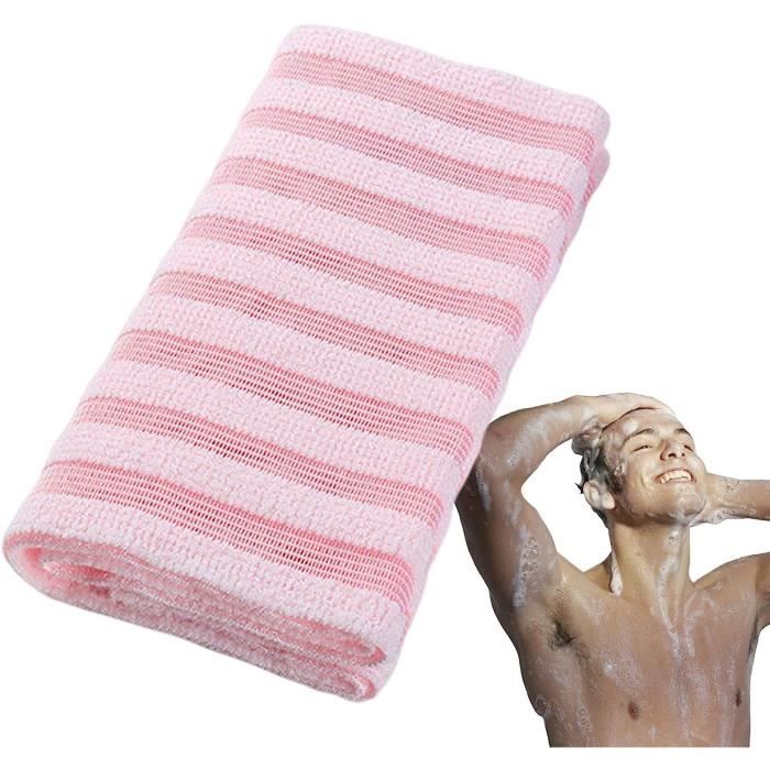 Lot De 2 Serviettes Exfoliantes Japonaises Pour Le Dos - Débarbouillettes Longues 100 Cm - Bleu Et Rose - Pour Homme Et Femme