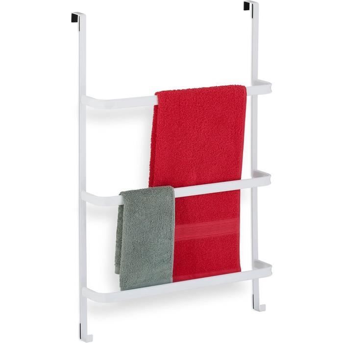 Porte-Serviettes 3 Barres à Suspendre Sur Porte - Réglable, Sans Perçage, Blanc - Pour Salle De Bain, Chambre, Dressing