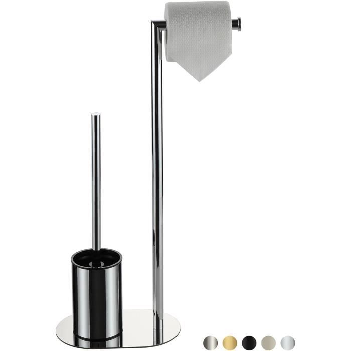 Porte-rouleau WC Avec Brosse Et étagère – Acier Inoxydable Noir – Pour Salle De Bain - 2