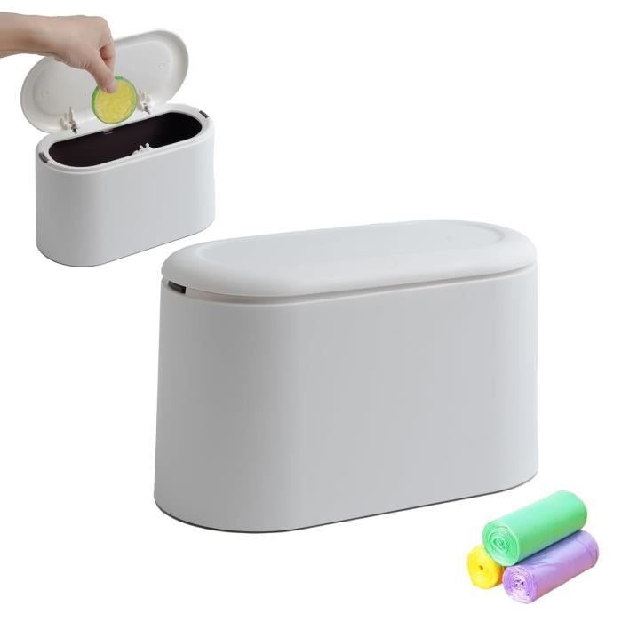 Poubelle Salle De Bain TIPGO 10L - Avec Couvercle Pop-Up Blanc - Design Étroit Pour Petits Espaces