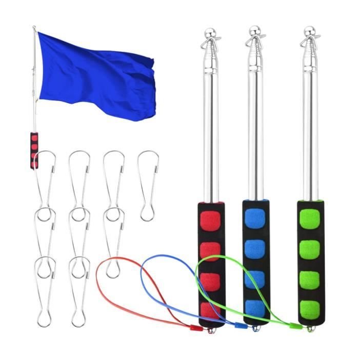 Mât De Drapeau Télescopique Portable 3m En Acier Inoxydable Avec 4 Clips - Idéal Pour Enseignants, Guides Et Événements !