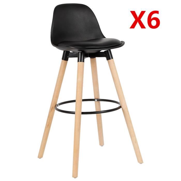 lot de 6 chaises de bar style scandinave 39.5*44*91cm noir