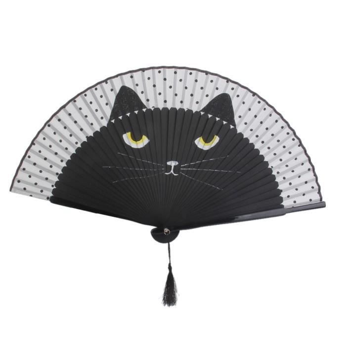 Eventail Kawaii Pliable En Forme De Chat De Dessin Anime Avec Un Fan De Soie Japonaise Noir Achat Vente Objet Decoratif Cdiscount