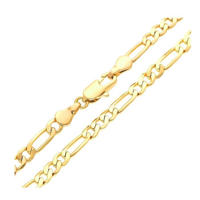 Bracelet - Homme/Femme - Maille Figaro - Triple - 19 5 cm - 5 mm - Plaqué Or Jaune 750/1000 - 3 Microns