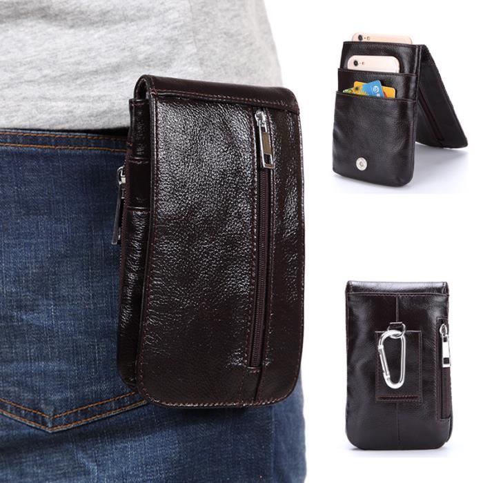 Pochette homme en cuir ciré couche supérieure Pochette téléphone portable  ceinture en cuir vintage noir noir - Cdiscount Bagagerie - Maroquinerie
