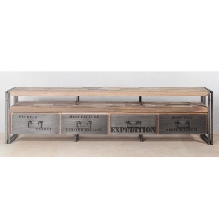 Meuble Tv En Bois 4 Tiroirs Industry Achat Vente Meuble Tv Meuble Tv En Bois 4 Tiroirs Cdiscount